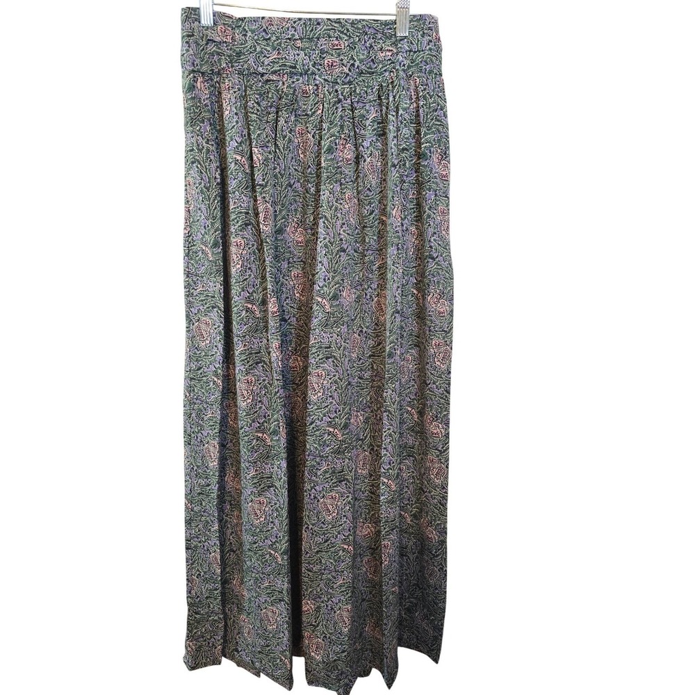 Entro Purple Green Paisley Floral Wide Leg Palazzo Pants Smocked Waist Large NWT